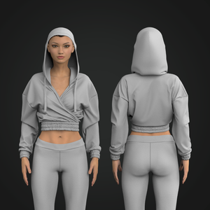 Ladies Surplice Neckline Crop Pullover Hood