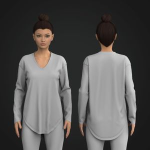 Ladies V Neckline Relaxed Fit Long Sleeve Tee