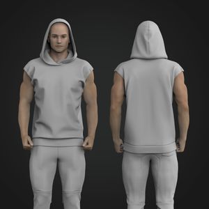 Mens Drop Shoulder Sleeveless Hoodie