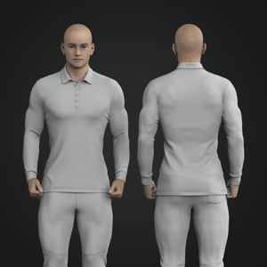 Mens Fitted Set In Long Sleeve Polo Collar Tee