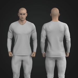 Mens Fitted Set In Long Sleeve V Neckline Tee