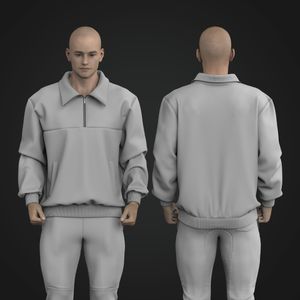 Mens LS Drop Shoulder Quarter Zip Pullover Sweater