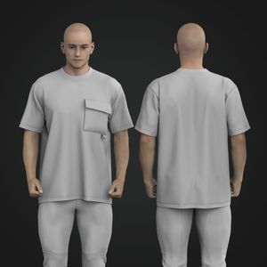 Mens Oversized Cargo Pocket Drop Shoulder Tee