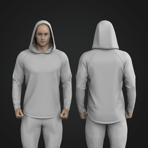 Mens Raglan Sleeve Scallop Bottom Hem Fitted Pullover Hoodie