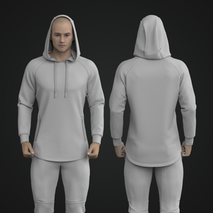 Mens Raglan Sleeve Scallop Bottom Hoodie