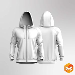 Mens Raglan Sleeve Zip Up Hoodie - 3D Garment