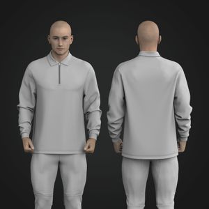 Mens Relaxed Drop Shoulder Quarter Zip Polo Collar Pullover