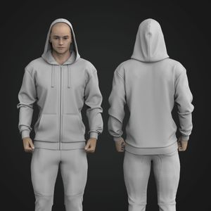 Mens Relaxed Fit Drop Shoulder Full Zip Hoodie