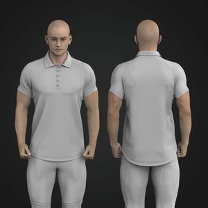 Mens Scallop Bottom Raglan Sleeve Polo Tee