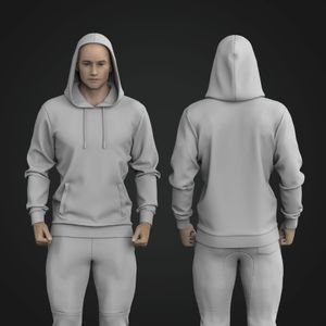Mens Set In Sleeve Banded Hem Pullover Hoodie