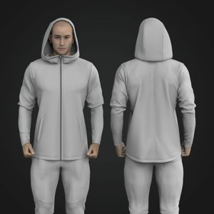 Mens Set In Sleeve Full Zip Scallop Bottom Hoodie