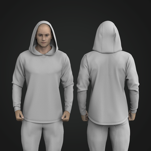 Mens Set In Sleeve Scallop Bottom Hem Fitted Pullover Hoodie