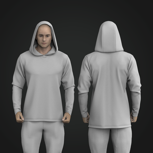 Mens Set In Sleeve Stepped Hem Fitted Pullover Hoodie